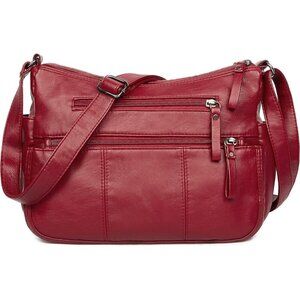 🆕 Volganik Rock PU Leather Shoulder Bag Women Red Soft Pocketbooks Purse